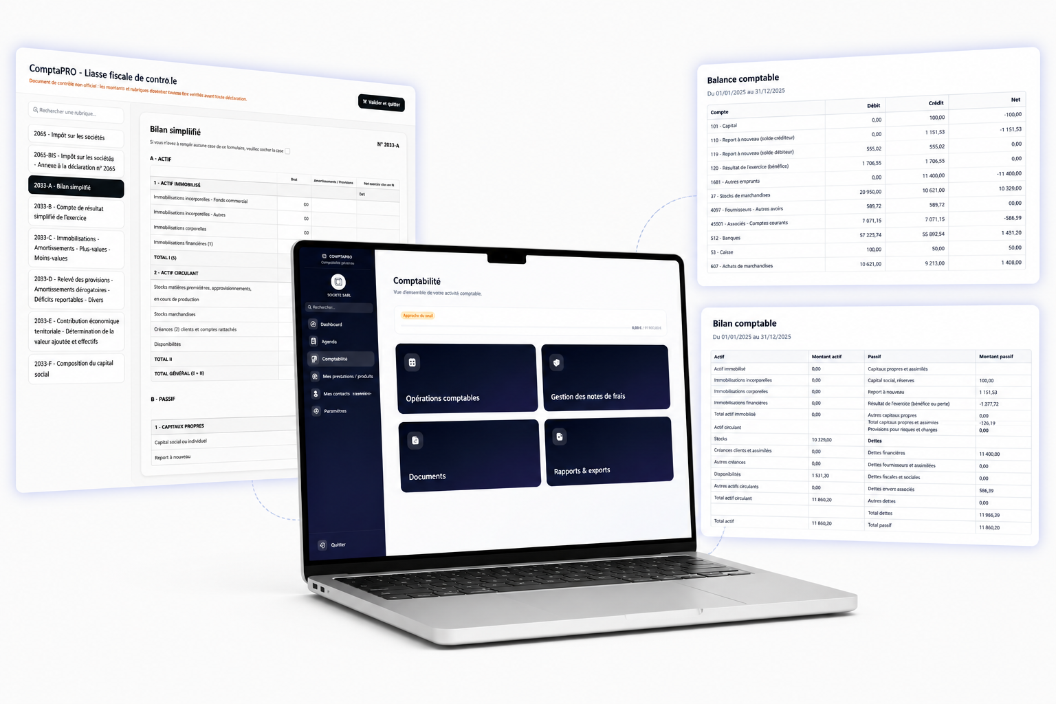 Rendu d'un espace ComptaPRO avec modules comptables simplifiés